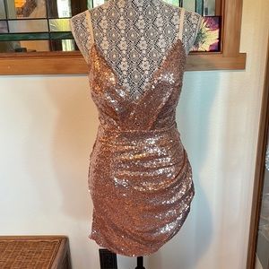 Amazon Sequin Rose Gold Mini Dress - Medium